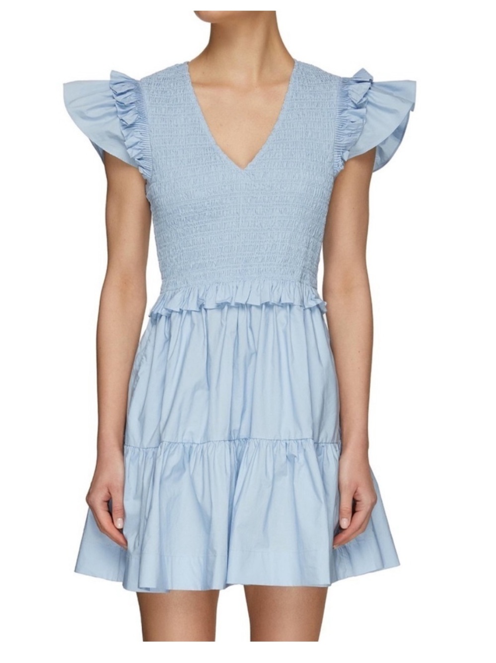Sea New York Light Blue Ruffled Smocked Mini Dress